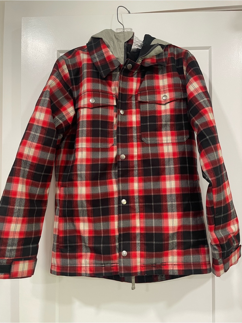 Burton Youth Snowboard & Ski Jacket Size Large 14/16 Red Plaid Room To Grow